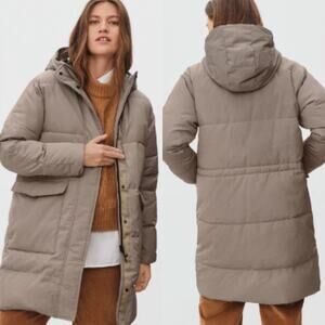 Everlane The ReNew Long Puffer Coat Light Brown Hooded Oversized Women's XXS NWT